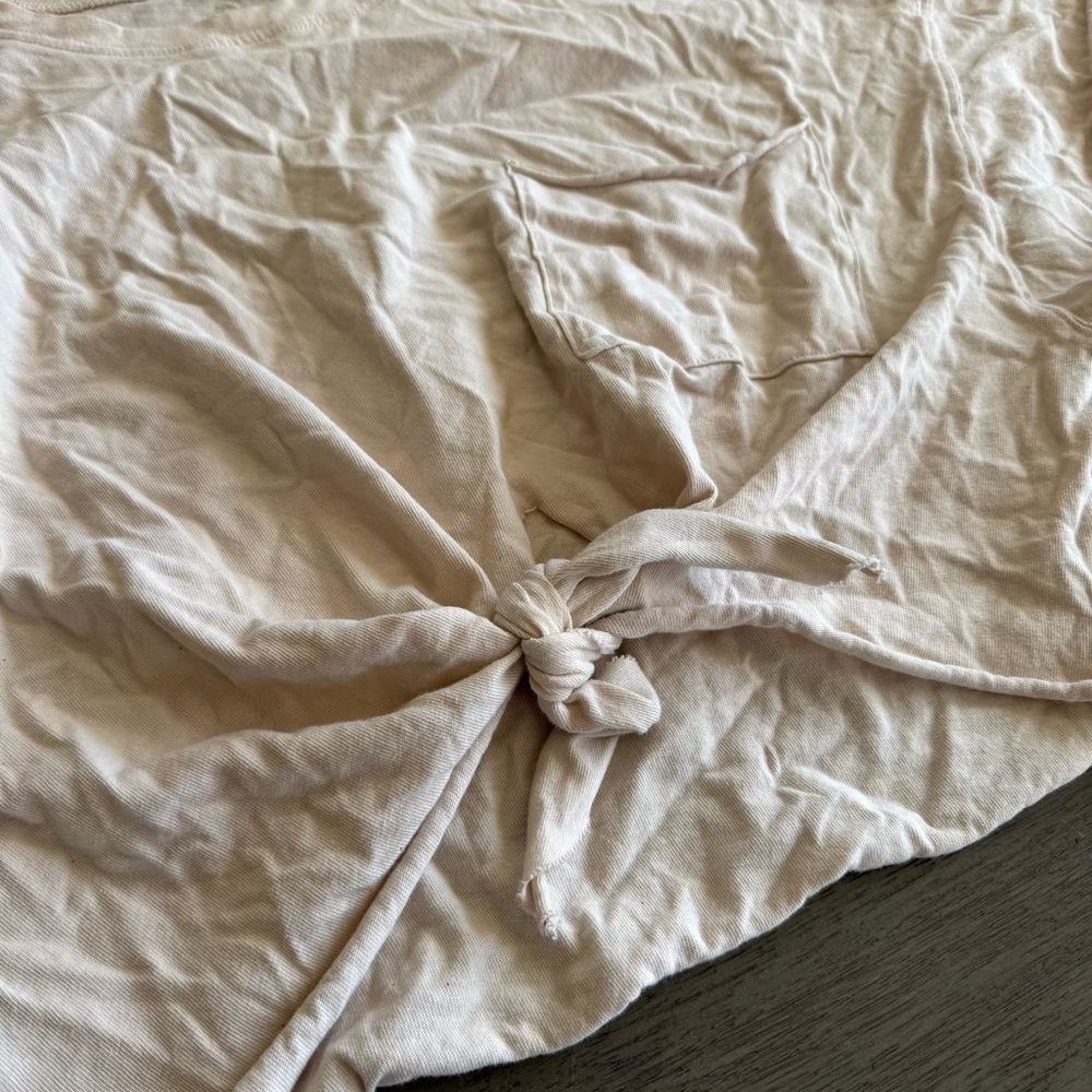 Aerie AE Cream Beige Tan Tshirt Tie Front Crop XL - Picture 3 of 8